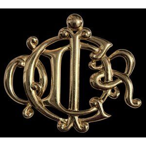 Vintage Christian Dior Gold Insignia Crest Monogram Logo Brooch Pin FOR REPAIR